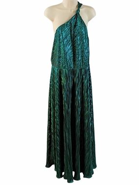 City Chic Teal One-Shoulder Metallic  Maxi Dress